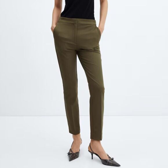 Mango Mid rise skinny olive green trouser dress pants - Picture 1 of 11